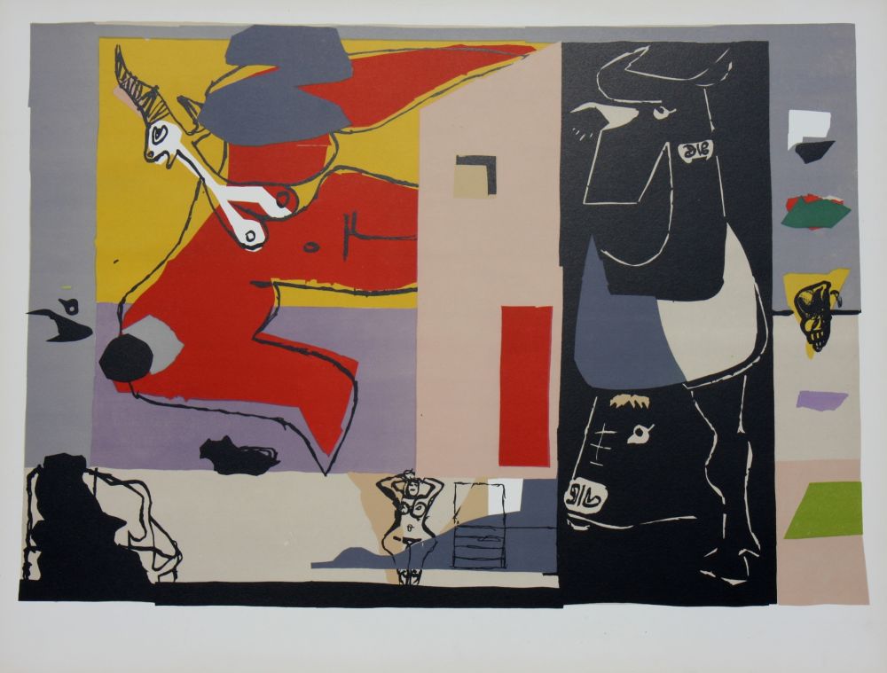 リトグラフ Le Corbusier - Femme Unicorne et Taureau Noir