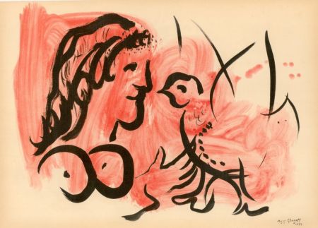 ステンシル Chagall - FEMME À L'OISEAU (1954) de l'album : Douze Contemporains par J. Lassaigne (1959)