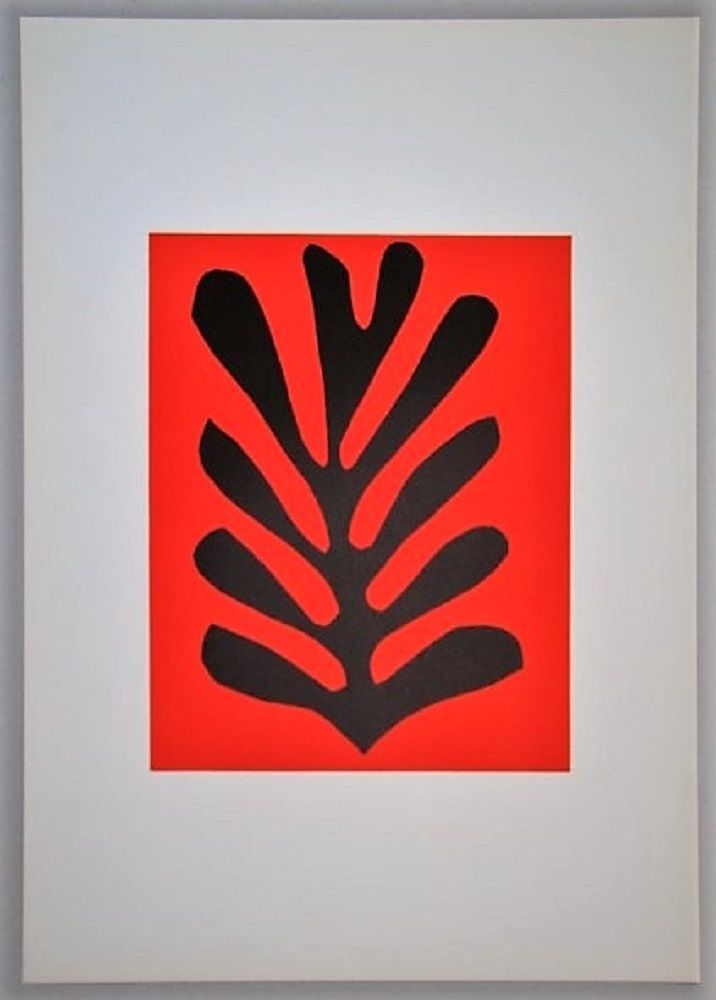 リトグラフ Matisse - Feuille sur fond rouge
