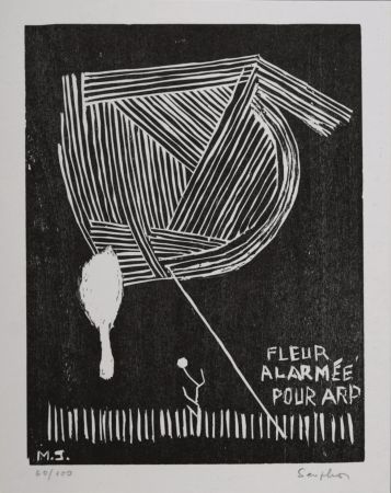 リノリウム彫版 Seuphor -  Fleur alarmée pour Arp, 1967 - Hand-signed!