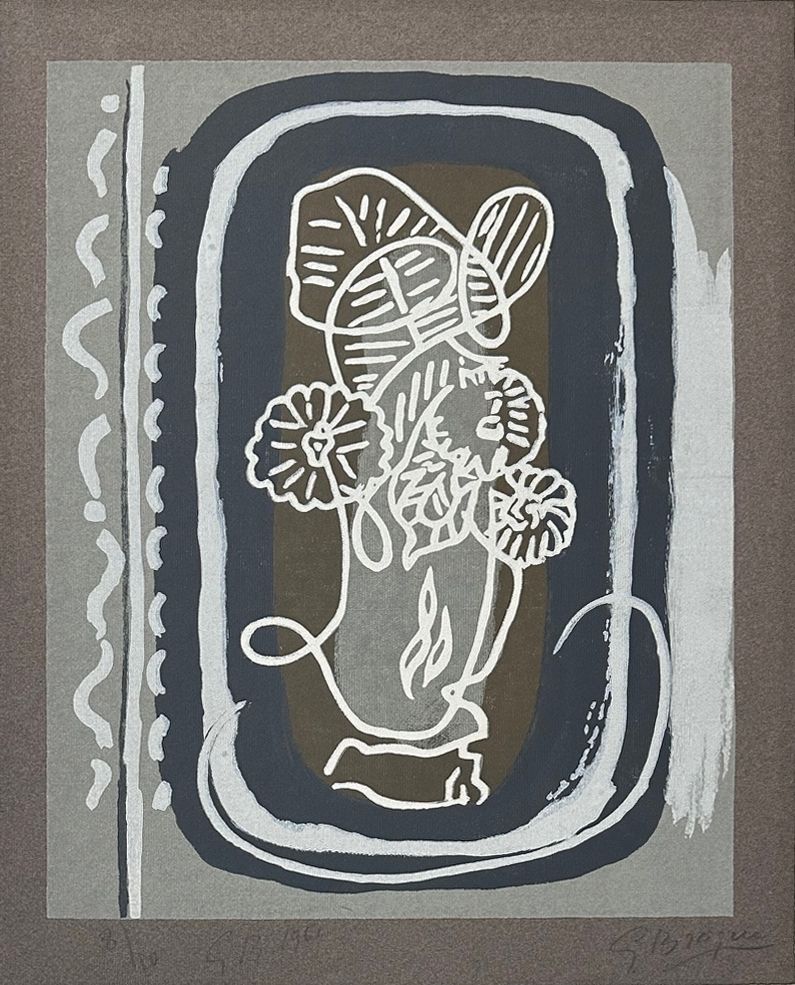木版 Braque - Fleurs blanches