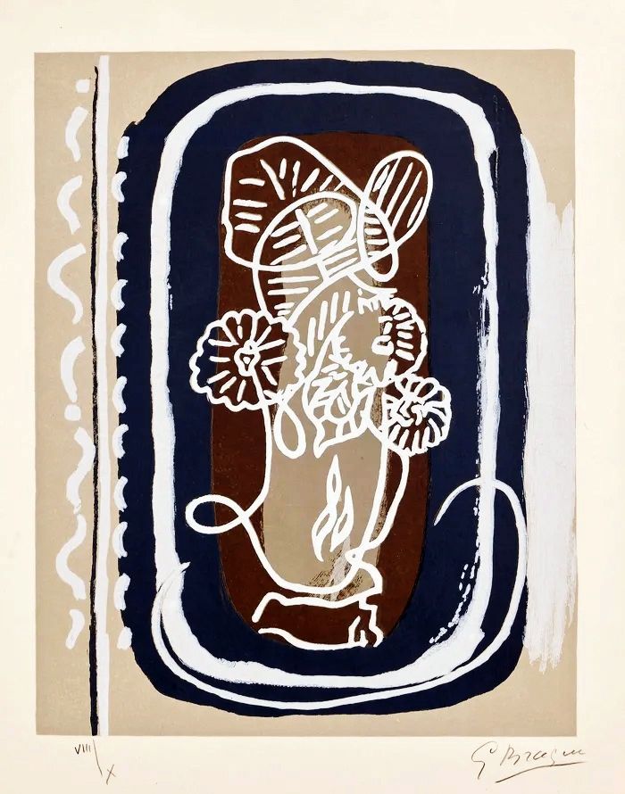 木版 Braque - Fleurs blanches