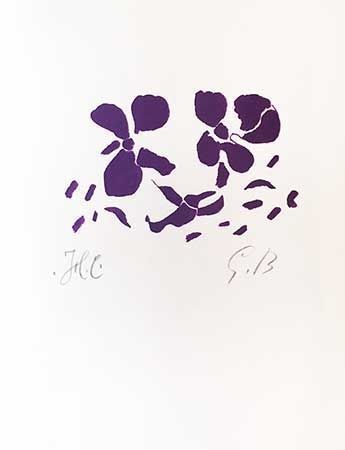 木版 Braque - Fleurs violettes