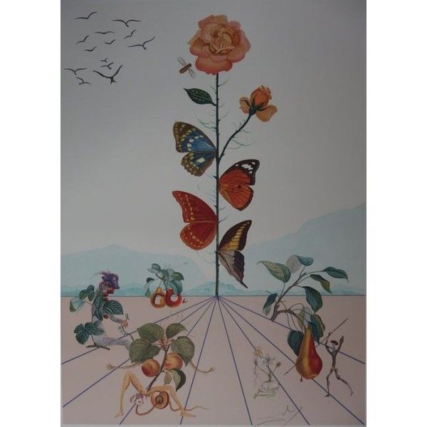 リトグラフ Dali - Flordali II : la rose papillon