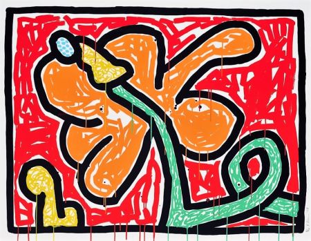 シルクスクリーン Haring - Flowers (V)