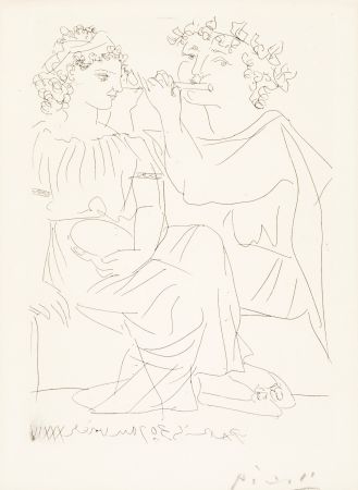 彫版 Picasso - Flûtiste et Jeune Fille au Tambourin (Flutist and Tambourine girl) from the Vollard Suite, 1934