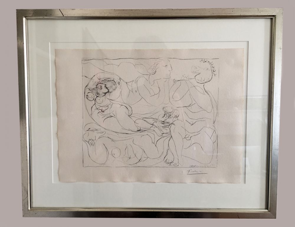 リトグラフ Picasso - Flûtiste et trois Femmes nues' de la 'Suite Vollard', 1932
