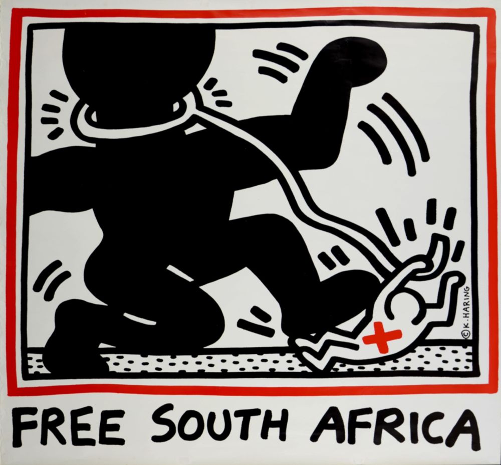リトグラフ Haring - Free South Africa, 1985 -  Large poster!
