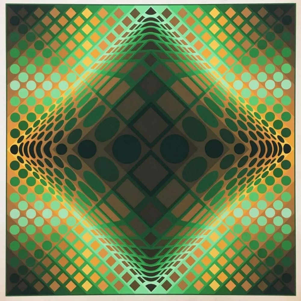シルクスクリーン Vasarely - Gaia II (Green), c.