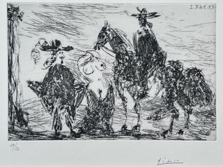 エッチング Picasso - Gentilhomme, femme honteuse et reître 
