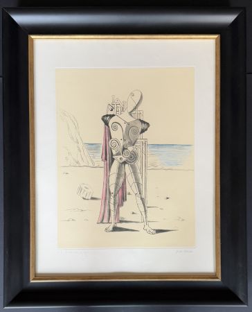 彫版 De Chirico - Giorgio de Chirico (1888-1978) - Il trovatore sulla spiaggia - Hand-colored etching - 1973