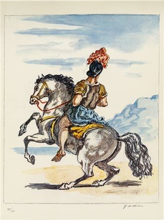 リトグラフ De Chirico - Giorgio De Chirico (1888–1978) - Il cavaliere solitario - color lithograph - 1968