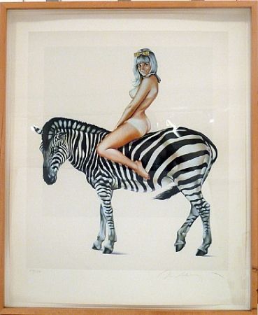 リトグラフ Ramos - Girl on A Zebra