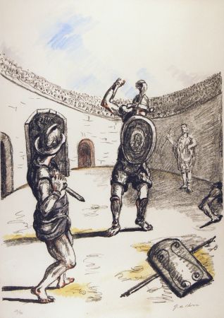 リトグラフ De Chirico - Gladiatori nell'arena