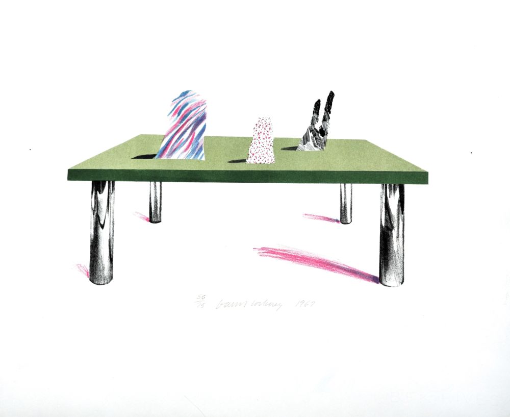リトグラフ Hockney - Glass Table with Objects