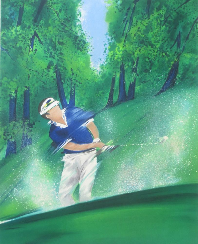 リトグラフ Spahn - Golfeur bleu