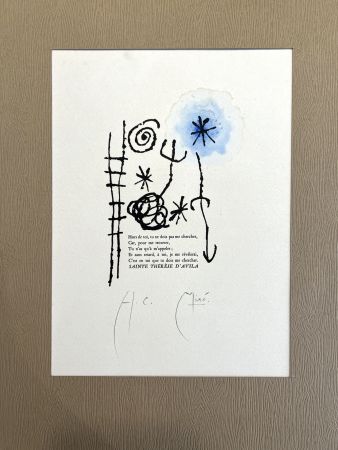 彫版 Miró - Gravure Aquarellée et signée pour Sainte Thérèse d'Avila (vers 1961)