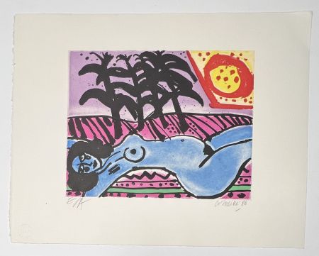 エッチングと　アクチアント Corneille - Gravure Sous le palmier 1986 - Exemplaire d'artiste EA