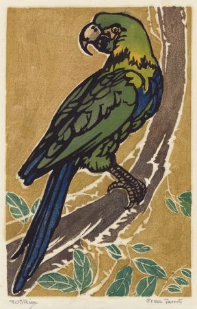 木版 Rice - Green Parrot