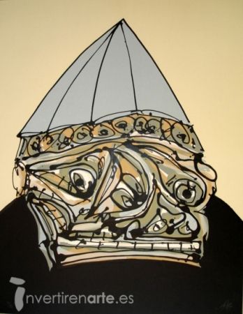リトグラフ Saura - Guerrero con casco, de la serie Galería de América