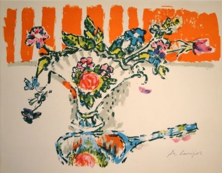 リトグラフ Carigiet - (Handspiegel vor Blumenvase