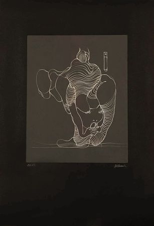 エッチング Bellmer - Hans BELLMER (1902-1975) - Woman swallowing a snake, 1972. Hand-signed etching