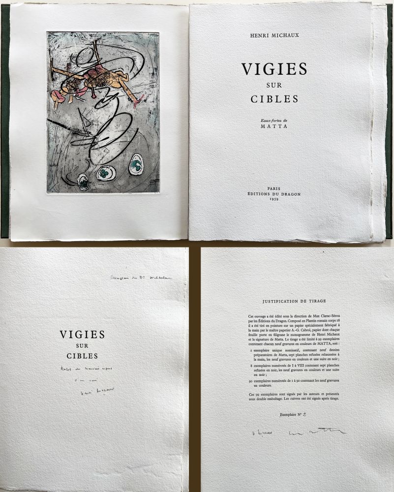 挿絵入り本 Matta - Henri Michaux : VIGIES SUR CIBLE. 9 gravures. Avec une dédicace autographe de Michaux.