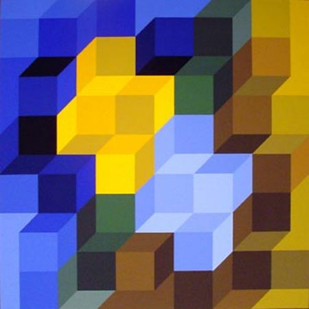 シルクスクリーン Vasarely - Hexagon 8