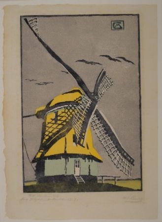 木版 Cunz - Holländische Windmühle