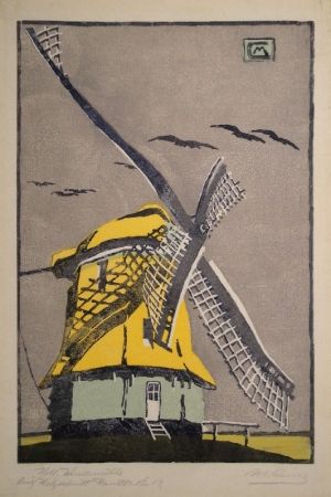 木版 Cunz - Holländische Windmühle