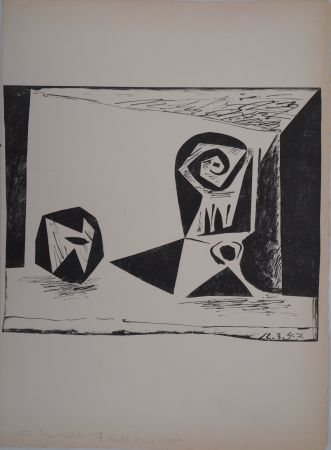 リトグラフ Picasso - Hommage à Cézanne : Pomme et verre à pied