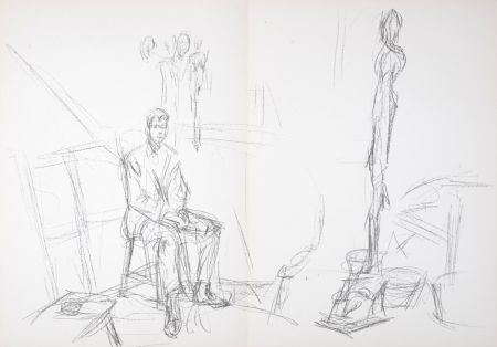 リトグラフ Giacometti - Homme assis et sculpture, 1961