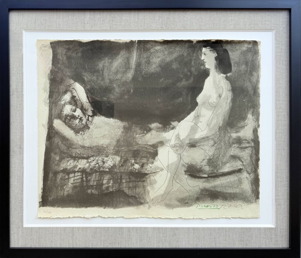 リトグラフ Picasso - Homme couché et femme assise