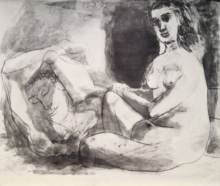 ステンシル Picasso - Homme couché et femme assise