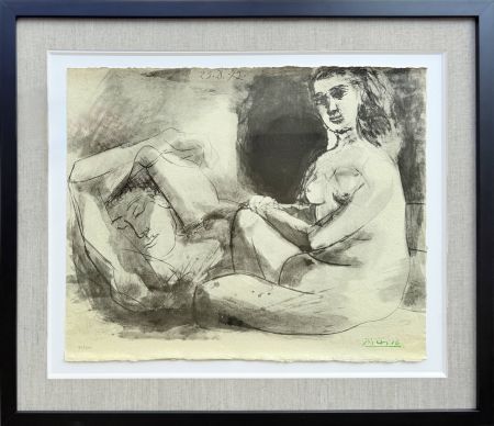 リトグラフ Picasso - Homme couché et femme assise