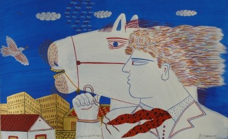 リトグラフ Fassianos - Homme et cheval