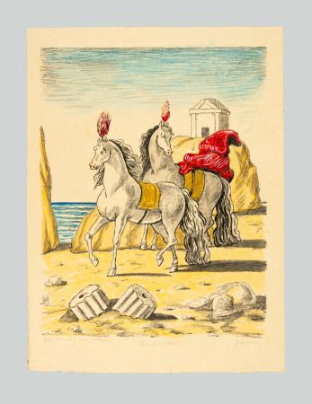 リトグラフ De Chirico - I cavalli di Achille