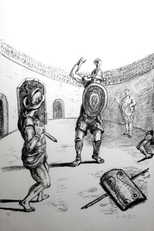 リトグラフ De Chirico - I gladiatori in bianco e nero