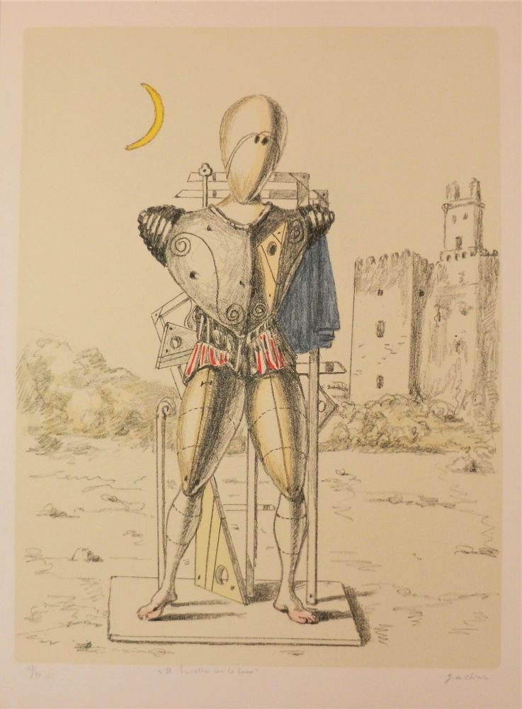 リトグラフ De Chirico - Il trovatore con la luna