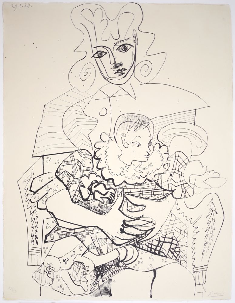 リトグラフ Picasso - Ines et son Enfant