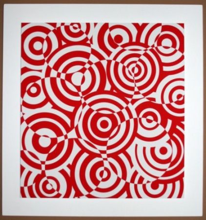 木版 Asis - Interferences cercles rouge et blanc