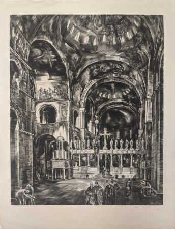 エッチング Decaris - Intérieur de Saint-Marc I (Venise) / Interior of St. Mark's, Venice
