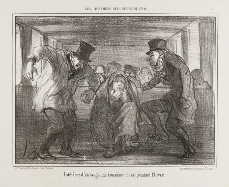 リトグラフ Daumier - Intérieur d’un wagon de troisième classe pendant l’hiver