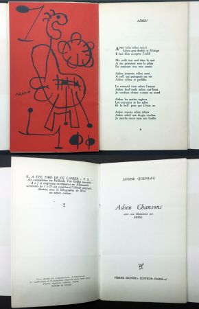 挿絵入り本 Miró - Janine Queneau : ADIEU CHANSONS. Avec une illustration par Miro (1951).