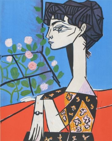 リトグラフ Picasso - Jaqueline avec Fleurs