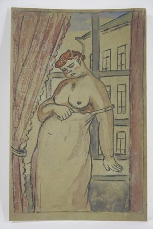 技術的なありません Lébédeff  - Jean Lébédeff (1884-1972). Femme à la fenêtre. Encre et aquarelle.
