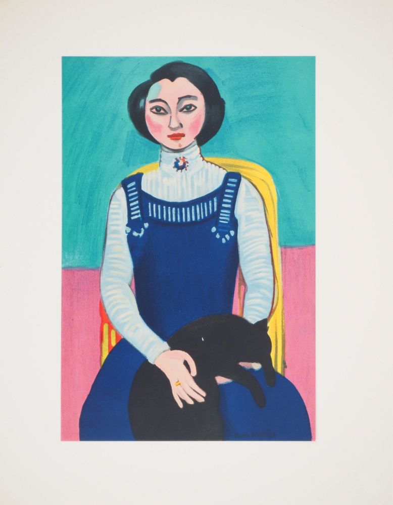 リトグラフ Matisse - Jeune femme au chat (Margueritte Matisse)