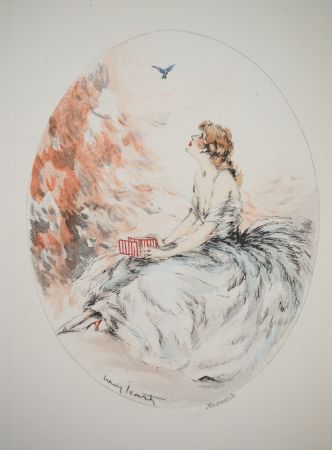 彫版 Icart - Jeune femme et l’oiseau libéré