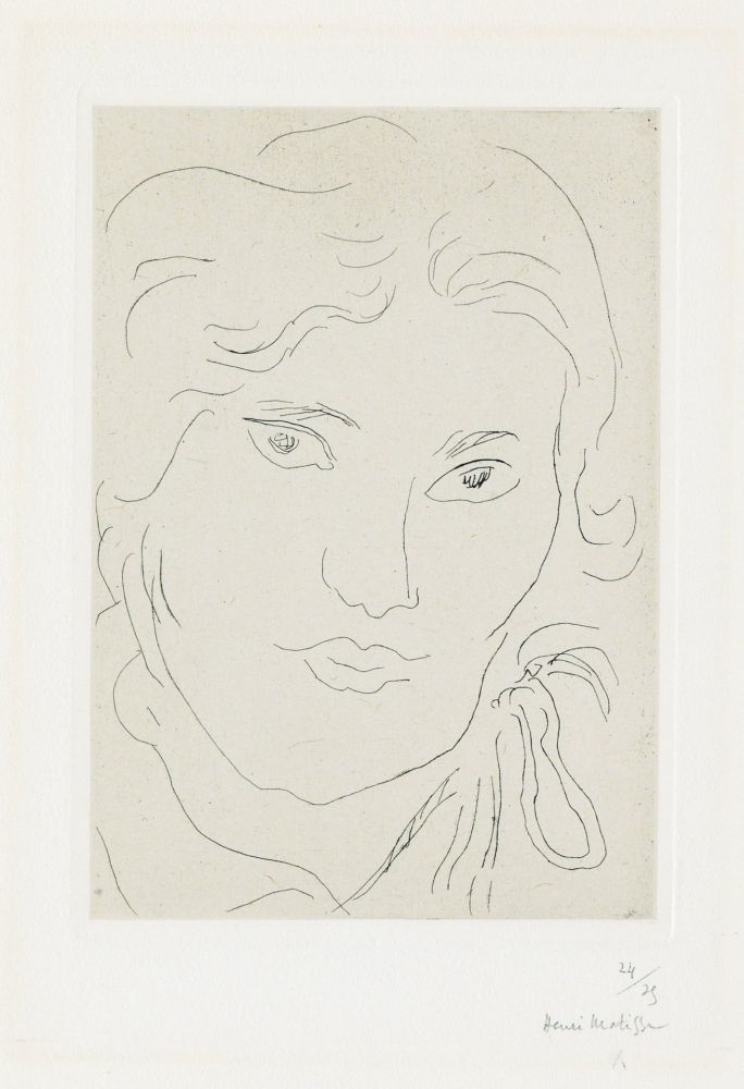 彫版 Matisse - Jeune fille de face, flot de ruban sur l'épaule gauche