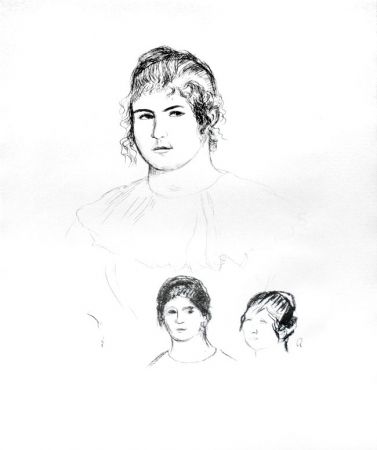 リトグラフ Renoir - Jeune fille en buste et etudes de têtes (ou Gabrielle) [Three Sketches of Faces, Gabrielle]
